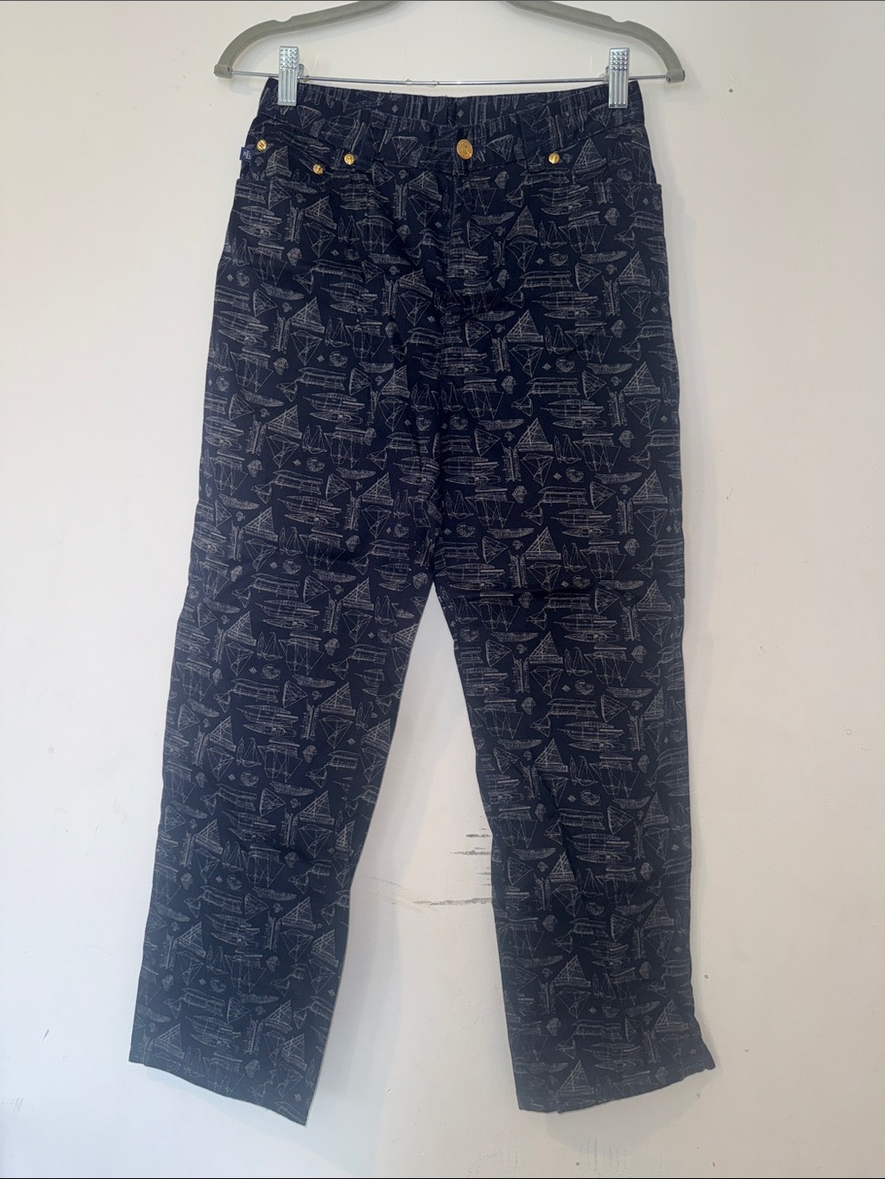 Ralph Lauren Navy printed boat Patterned Pants with Gold Hardware
